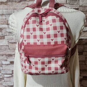 Disney Mickey Mouse Pink Checkered Backpack with Mouse Ears Design